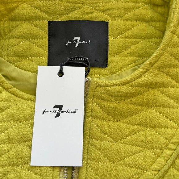 7 For All Mankind Chartreuse Quilted Cropped Jacket - Size M - New with Tags - Picture 4 of 6